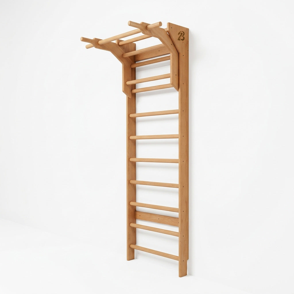 Baréa Combo, Swedish ladder with Pull-Up Bar Extension in raw beech wood