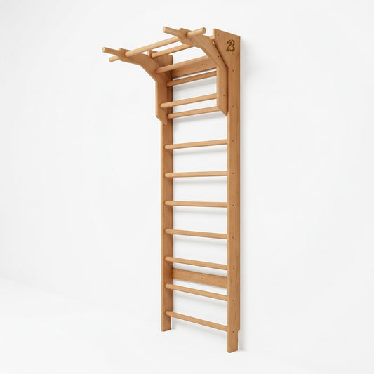 Baréa Combo, Swedish ladder with Pull-Up Bar Extension in raw beech wood